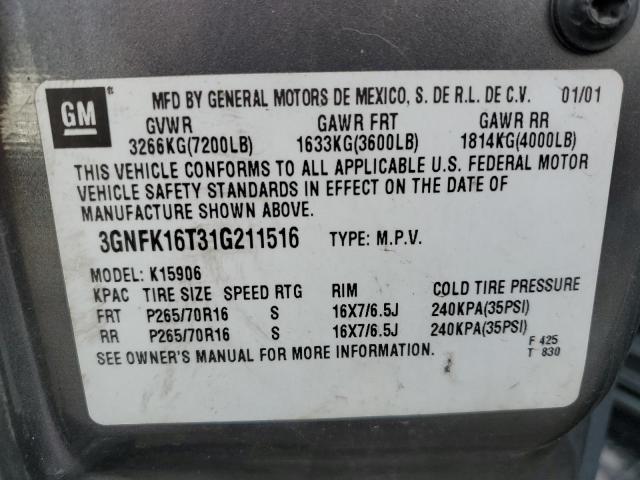 Photo 13 VIN: 3GNFK16T31G211516 - CHEVROLET SUBURBAN 