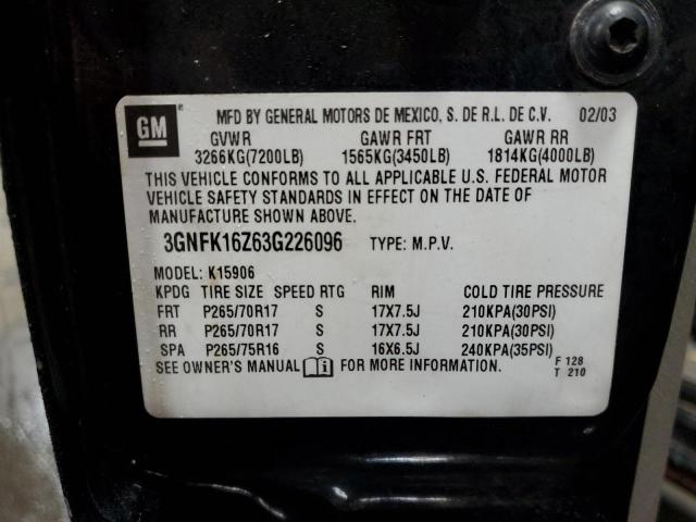 Photo 11 VIN: 3GNFK16Z63G226096 - CHEVROLET SUBURBAN 