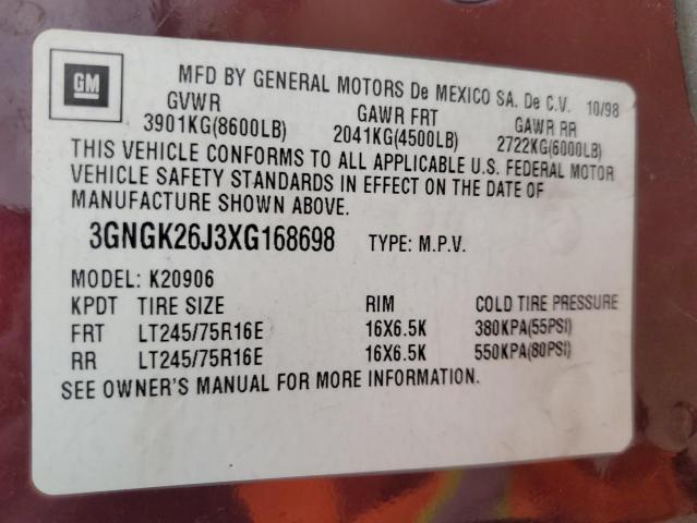 Photo 12 VIN: 3GNGK26J3XG168698 - CHEVROLET SUBURBAN K 