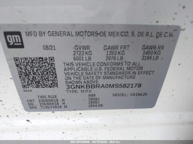 Photo 8 VIN: 3GNKBBRA0MS582178 - CHEVROLET BLAZER 