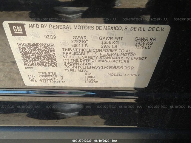 Photo 8 VIN: 3GNKBBRA1KS585359 - CHEVROLET BLAZER 