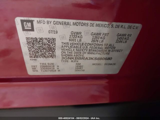 Photo 8 VIN: 3GNKBBRA3KS690680 - CHEVROLET BLAZER 