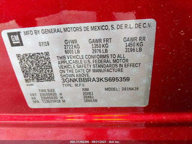 Photo 8 VIN: 3GNKBBRA3KS695359 - CHEVROLET BLAZER 