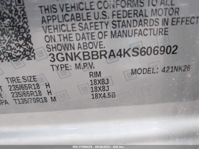 Photo 8 VIN: 3GNKBBRA4KS606902 - CHEVROLET BLAZER 