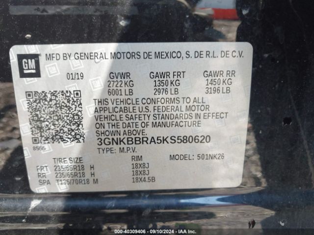 Photo 8 VIN: 3GNKBBRA5KS580620 - CHEVROLET BLAZER 