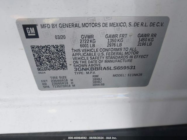 Photo 8 VIN: 3GNKBBRA5LS659531 - CHEVROLET BLAZER 