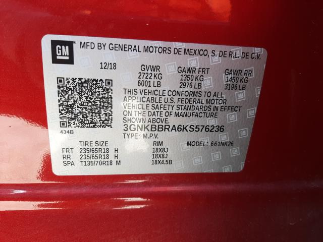 Photo 9 VIN: 3GNKBBRA6KS576236 - CHEVROLET BLAZER 1LT 