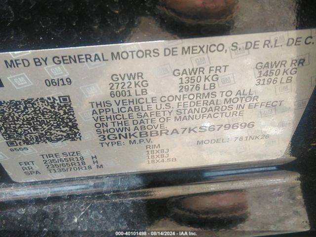 Photo 8 VIN: 3GNKBBRA7KS679696 - CHEVROLET BLAZER 