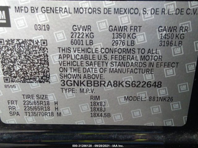 Photo 8 VIN: 3GNKBBRA8KS622648 - CHEVROLET BLAZER 