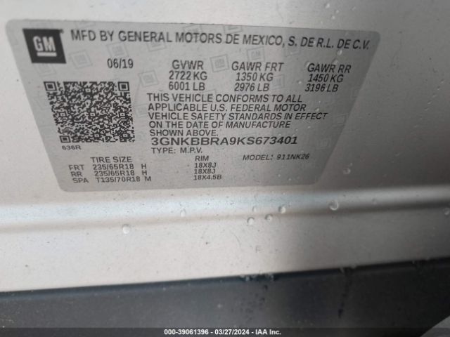 Photo 8 VIN: 3GNKBBRA9KS673401 - CHEVROLET BLAZER 