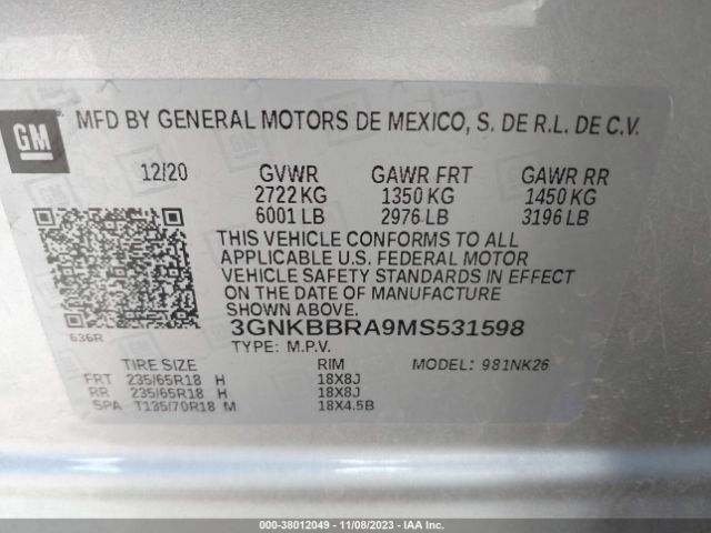 Photo 8 VIN: 3GNKBBRA9MS531598 - CHEVROLET BLAZER 