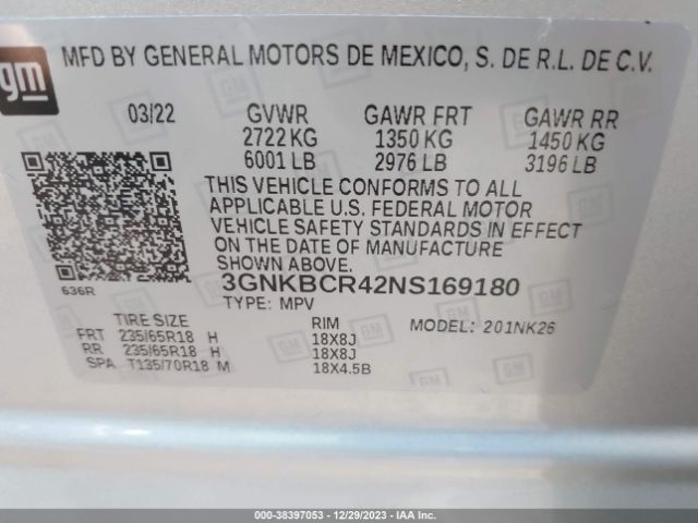 Photo 8 VIN: 3GNKBCR42NS169180 - CHEVROLET BLAZER 