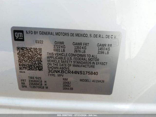 Photo 8 VIN: 3GNKBCR44NS175840 - CHEVROLET BLAZER 