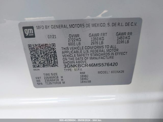 Photo 8 VIN: 3GNKBCR46MS576420 - CHEVROLET BLAZER 