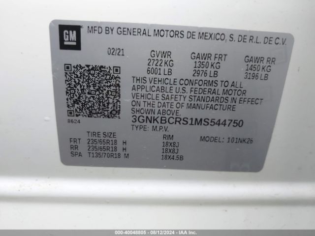 Photo 8 VIN: 3GNKBCRS1MS544750 - CHEVROLET BLAZER 