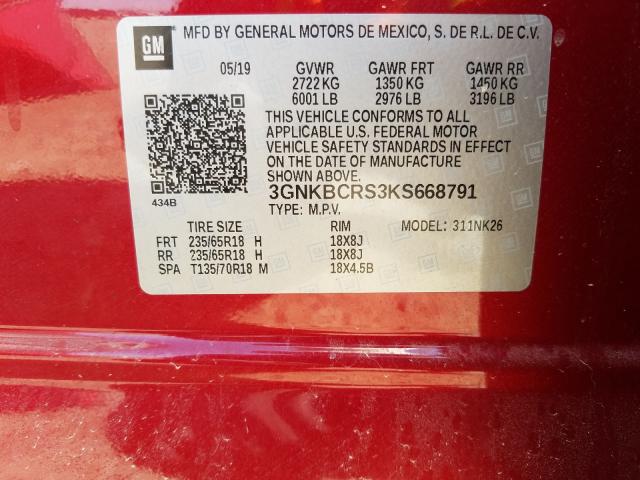 Photo 9 VIN: 3GNKBCRS3KS668791 - CHEVROLET BLAZER 2LT 