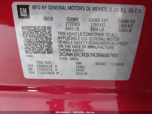 Photo 8 VIN: 3GNKBCRS7KS668793 - CHEVROLET BLAZER 