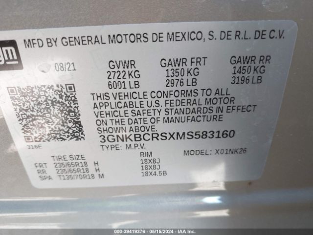 Photo 8 VIN: 3GNKBCRSXMS583160 - CHEVROLET BLAZER 