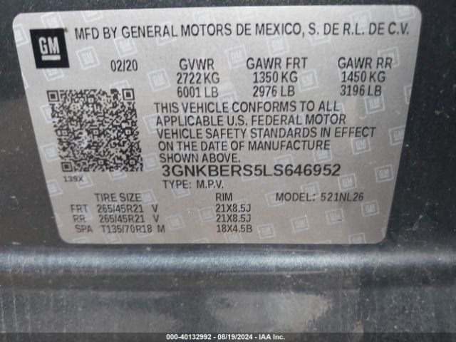 Photo 8 VIN: 3GNKBERS5LS646952 - CHEVROLET BLAZER 