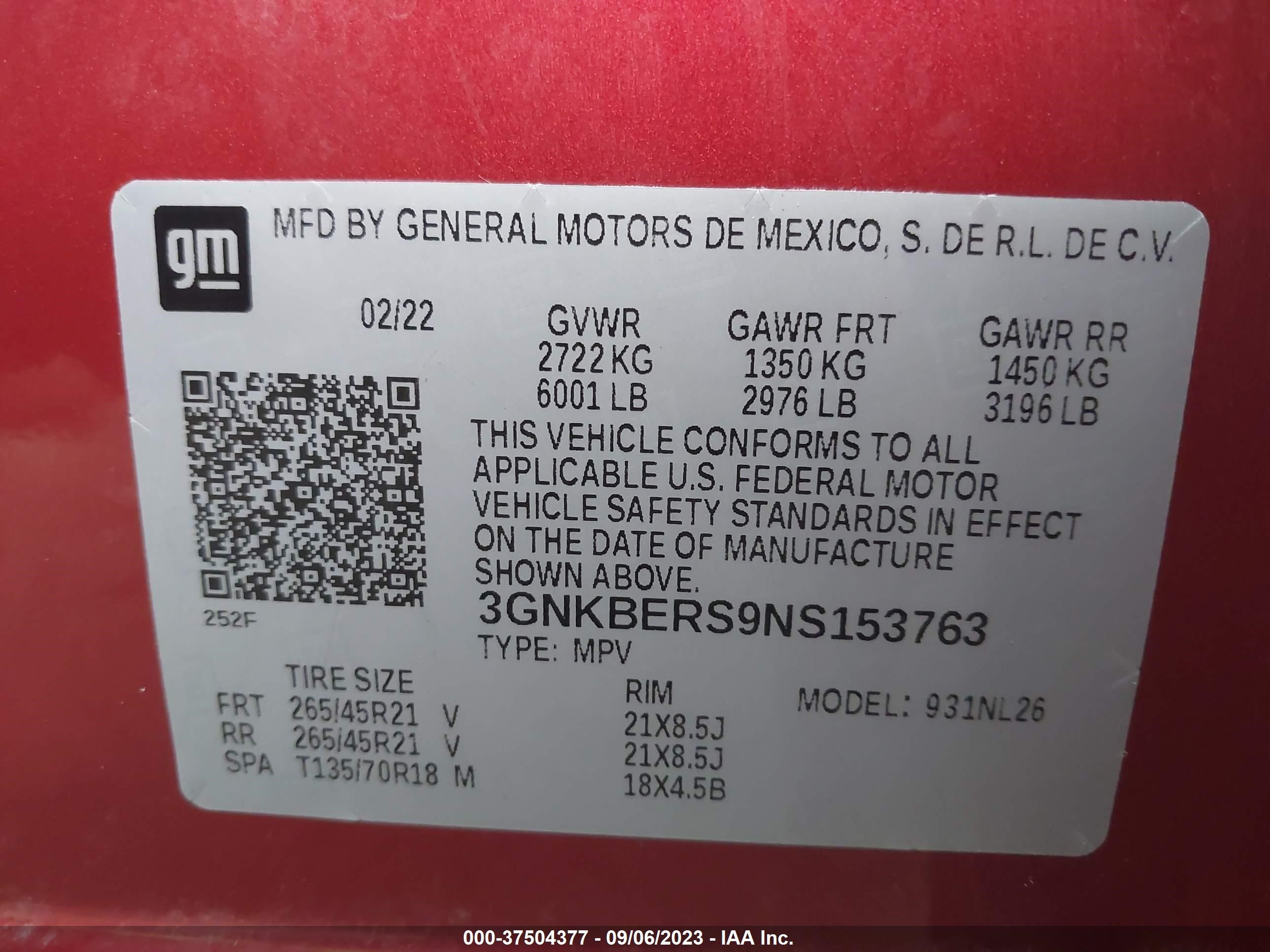 Photo 8 VIN: 3GNKBERS9NS153763 - CHEVROLET BLAZER 