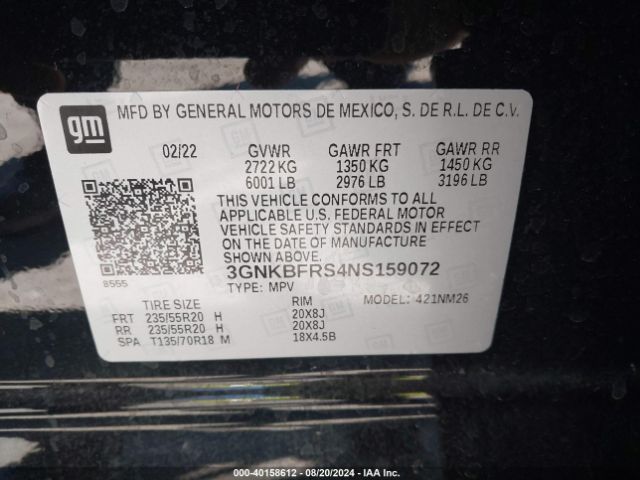 Photo 8 VIN: 3GNKBFRS4NS159072 - CHEVROLET BLAZER PRE 