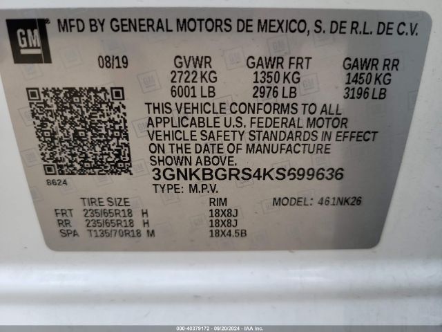 Photo 8 VIN: 3GNKBGRS4KS699636 - CHEVROLET BLAZER 