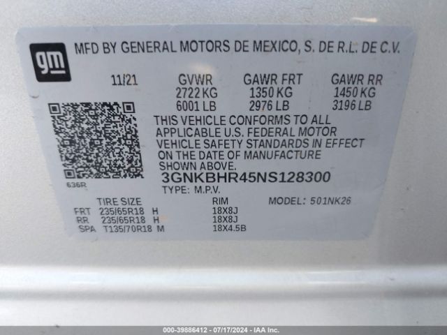 Photo 8 VIN: 3GNKBHR45NS128300 - CHEVROLET BLAZER 