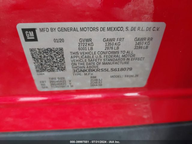 Photo 8 VIN: 3GNKBKRS5LS618079 - CHEVROLET BLAZER 