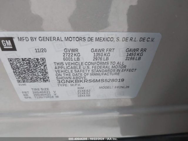 Photo 8 VIN: 3GNKBKRS6MS528019 - CHEVROLET BLAZER 