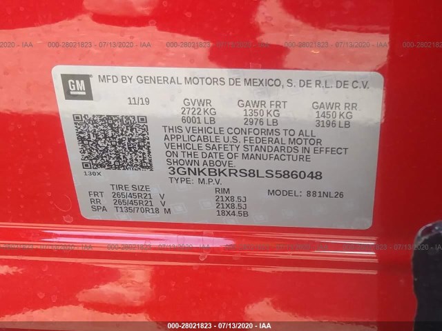 Photo 8 VIN: 3GNKBKRS8LS586048 - CHEVROLET BLAZER 