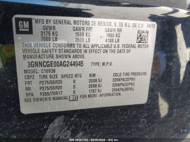 Photo 8 VIN: 3GNNCGE00AG244945 - CHEVROLET AVALANCHE 1500 