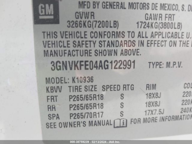 Photo 8 VIN: 3GNVKFE04AG122991 - CHEVROLET AVALANCHE 1500 