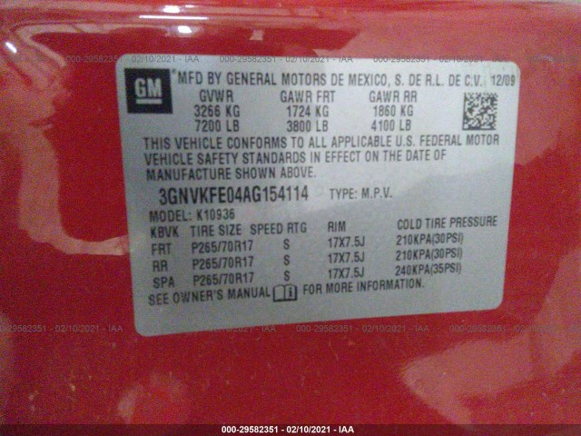 Photo 8 VIN: 3GNVKFE04AG154114 - CHEVROLET AVALANCHE 