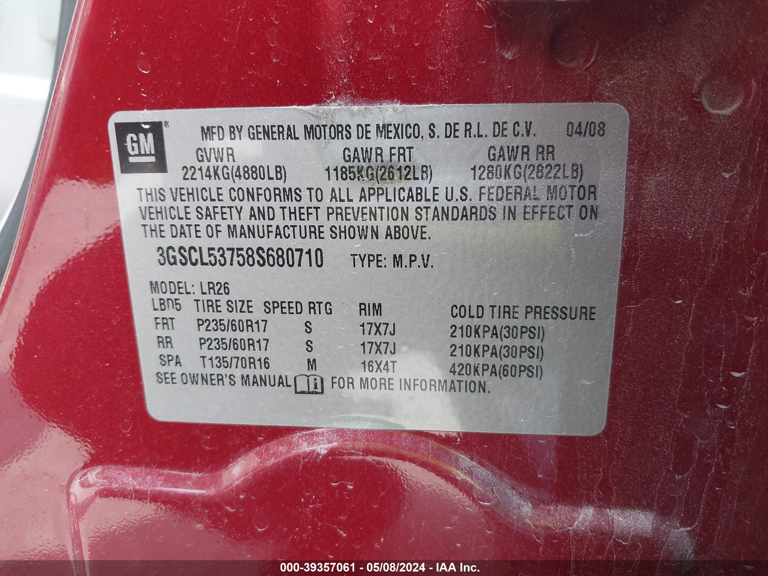 Photo 8 VIN: 3GSCL53758S680710 - SATURN VUE 
