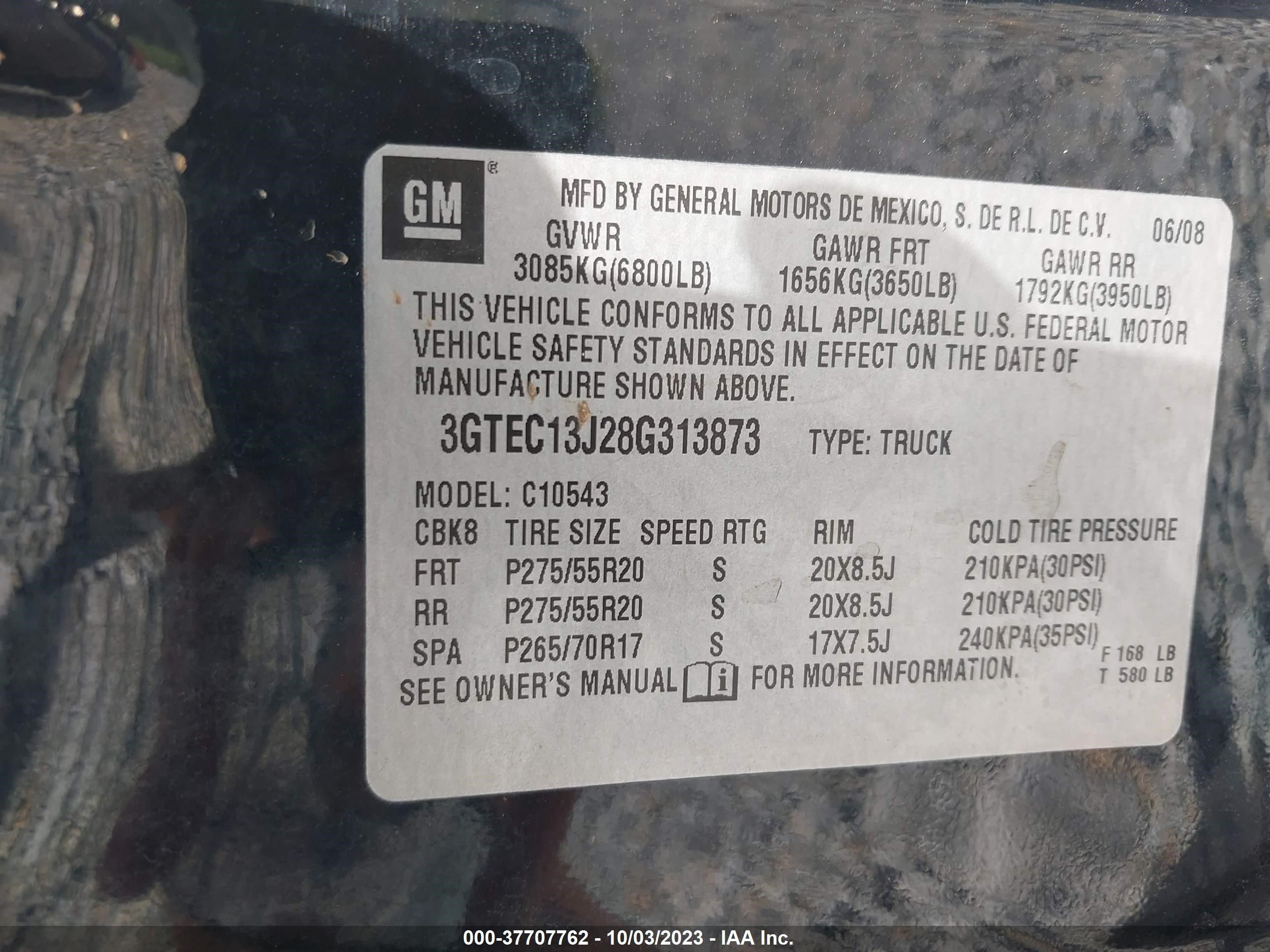 Photo 8 VIN: 3GTEC13J28G313873 - GMC SIERRA 