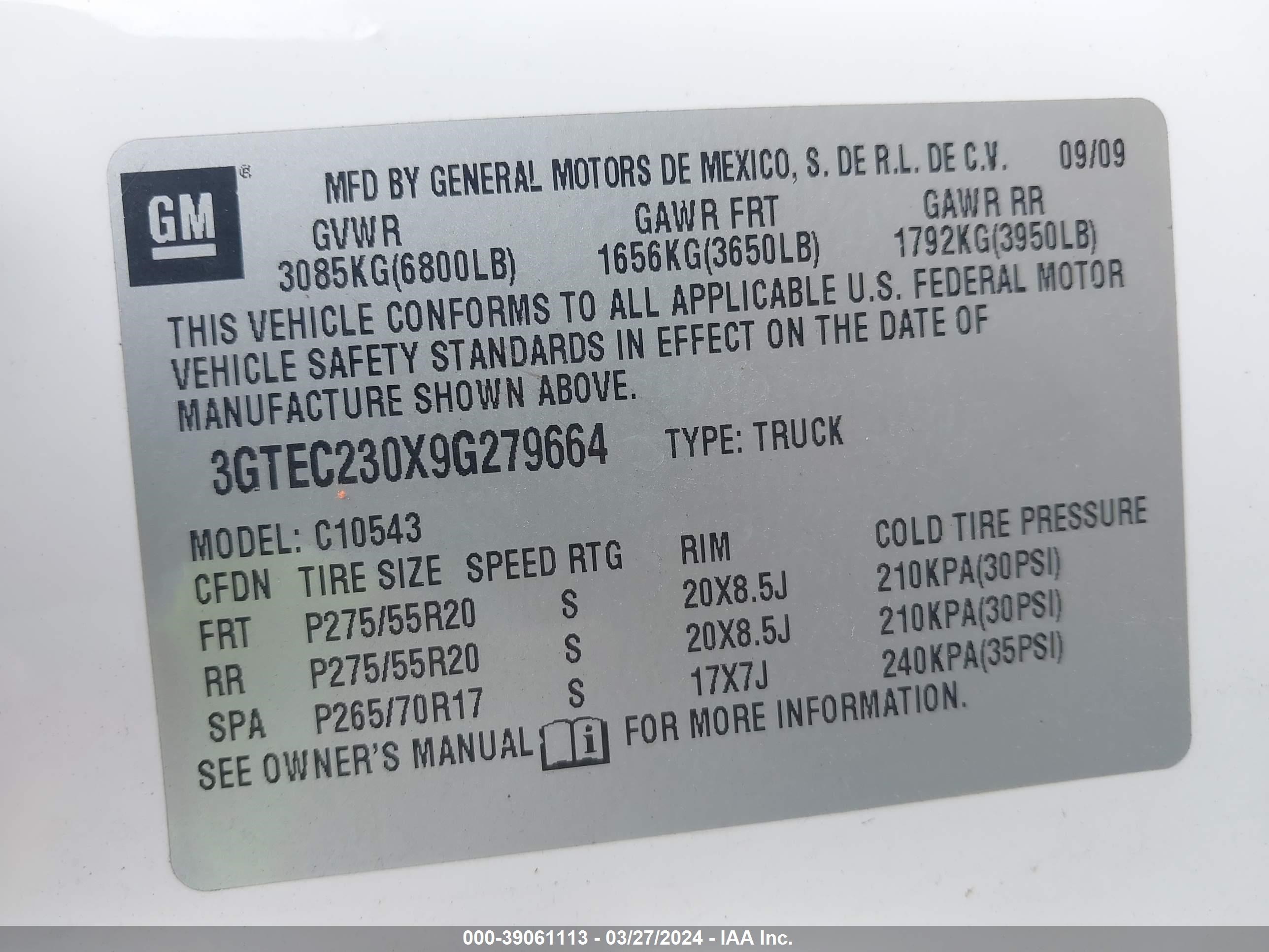 Photo 8 VIN: 3GTEC230X9G279664 - GMC SIERRA 