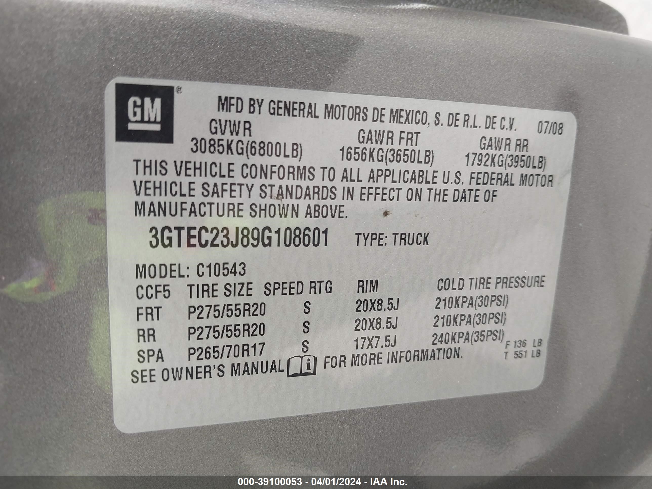 Photo 8 VIN: 3GTEC23J89G108601 - GMC SIERRA 