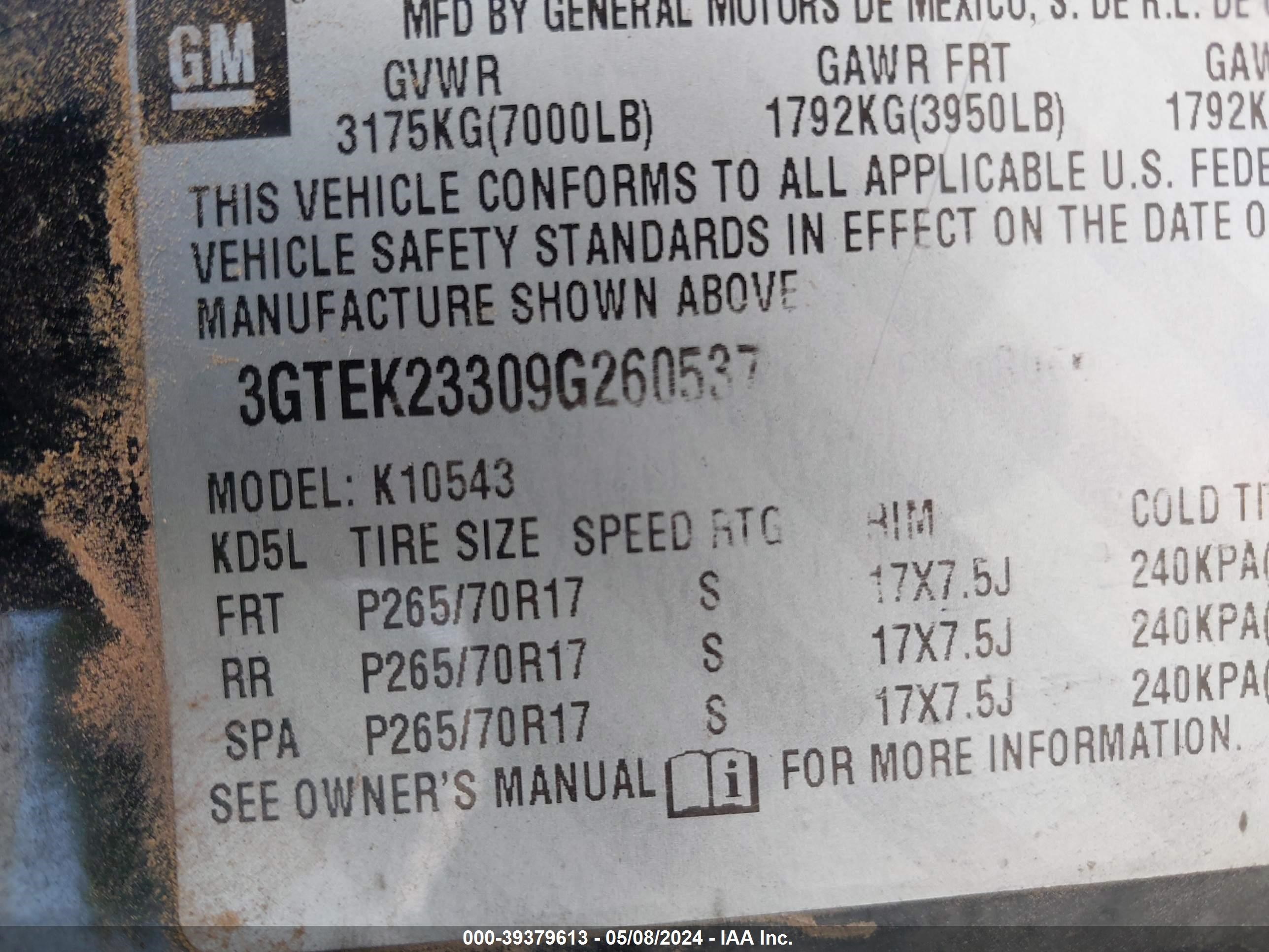 Photo 8 VIN: 3GTEK23309G260537 - GMC SIERRA 