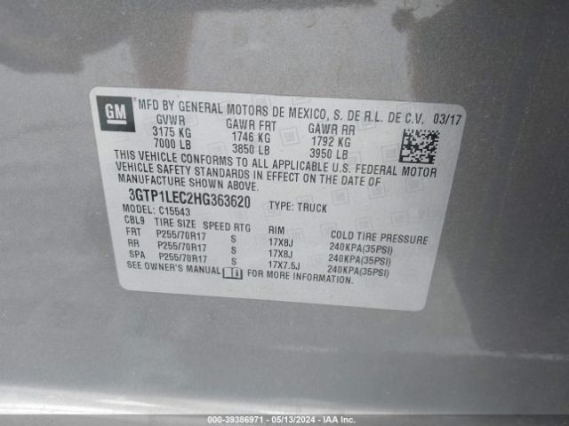 Photo 8 VIN: 3GTP1LEC2HG363620 - GMC SIERRA 1500 