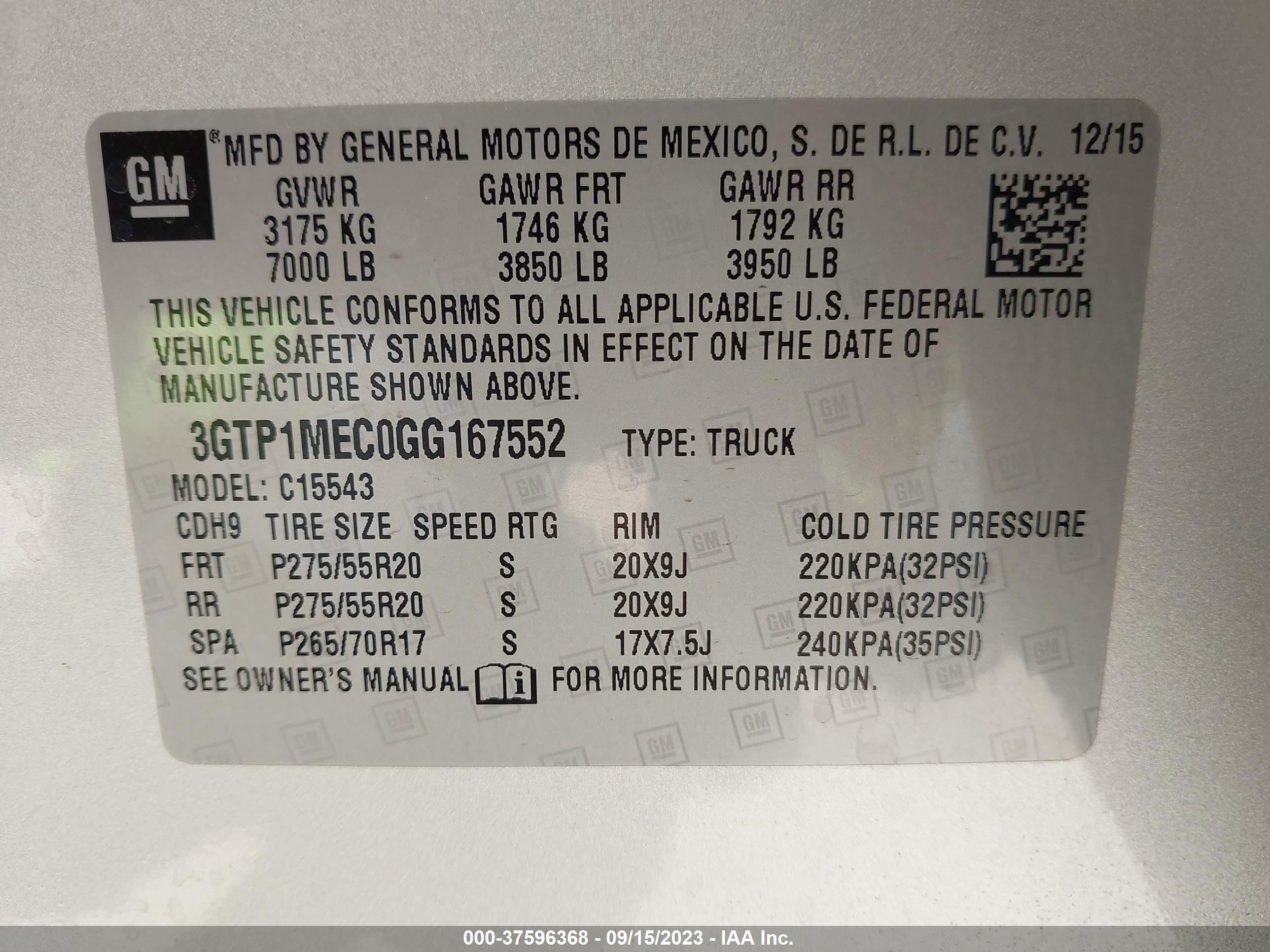 Photo 8 VIN: 3GTP1MEC0GG167552 - GMC SIERRA 