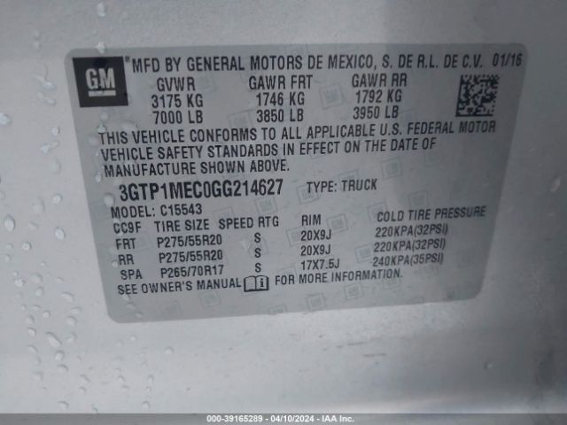 Photo 8 VIN: 3GTP1MEC0GG214627 - GMC SIERRA 1500 