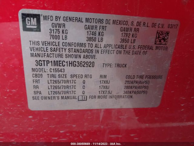 Photo 8 VIN: 3GTP1MEC1HG362920 - GMC SIERRA 1500 