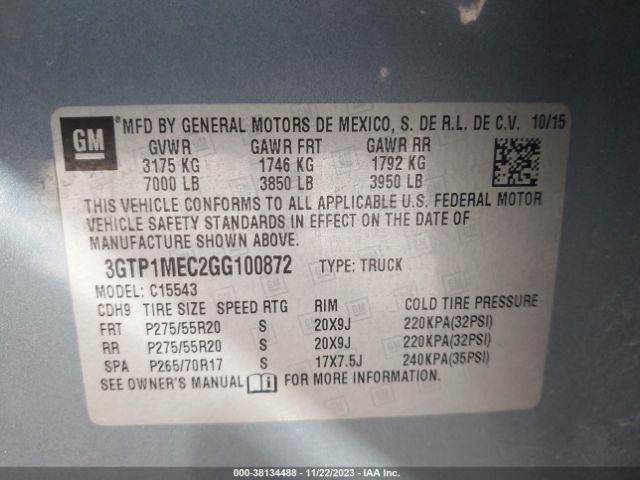 Photo 8 VIN: 3GTP1MEC2GG100872 - GMC SIERRA 1500 