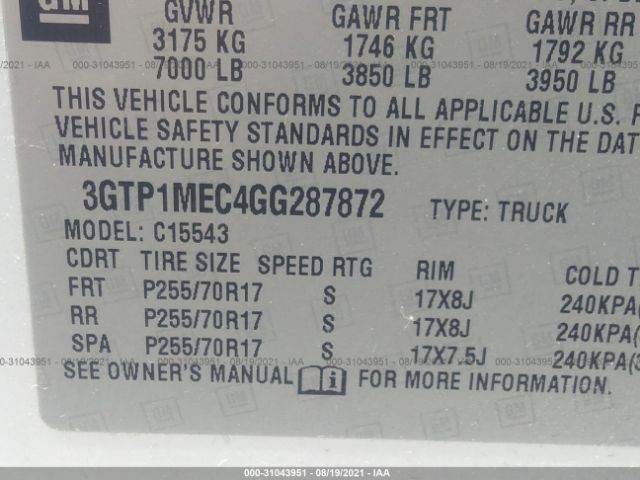 Photo 8 VIN: 3GTP1MEC4GG287872 - GMC SIERRA 1500 