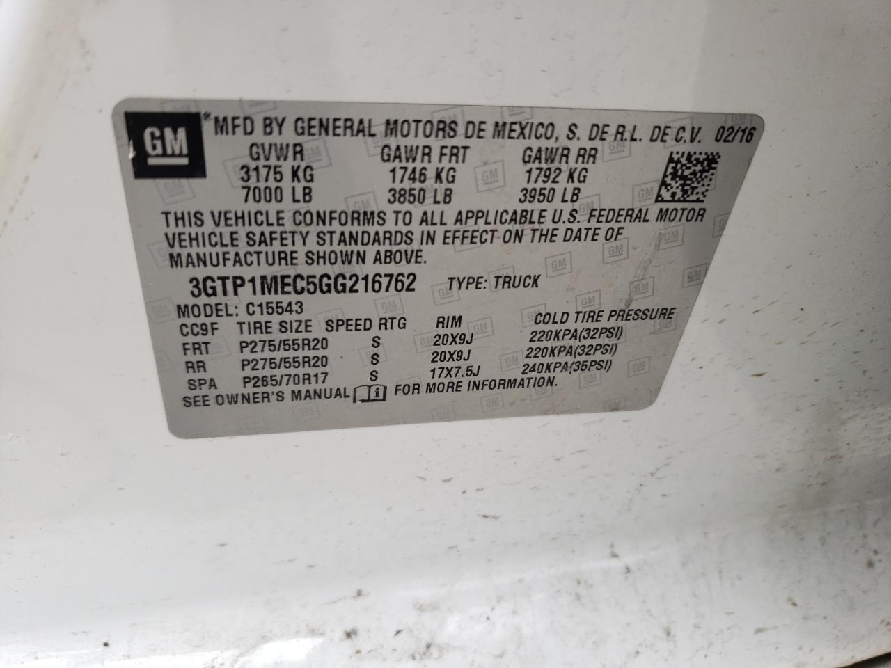 Photo 12 VIN: 3GTP1MEC5GG216762 - GMC SIERRA 