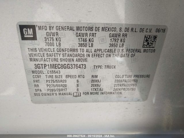 Photo 8 VIN: 3GTP1MEC8GG376473 - GMC SIERRA 1500 