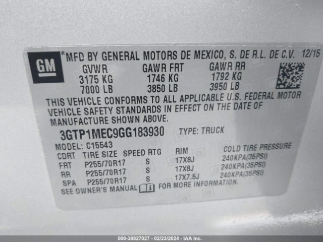 Photo 8 VIN: 3GTP1MEC9GG183930 - GMC SIERRA 1500 