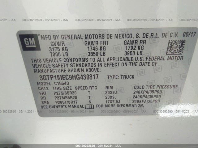 Photo 8 VIN: 3GTP1MEC9HG430817 - GMC SIERRA 1500 