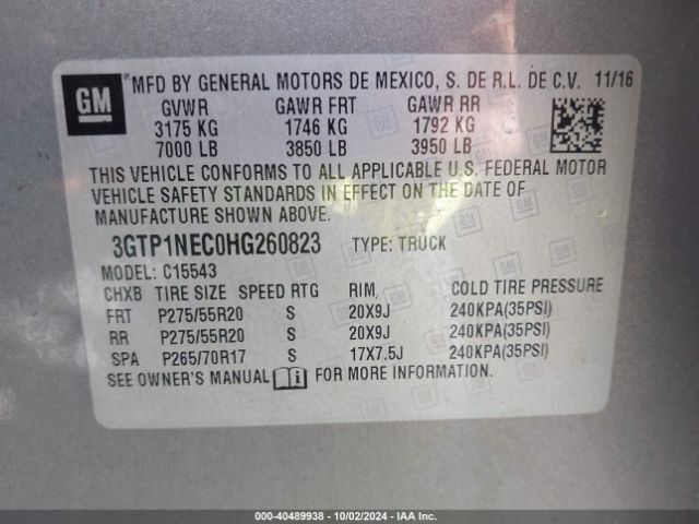 Photo 8 VIN: 3GTP1NEC0HG260823 - GMC SIERRA 