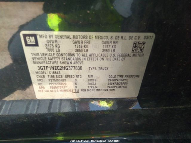 Photo 8 VIN: 3GTP1NEC2HG377836 - GMC SIERRA 1500 